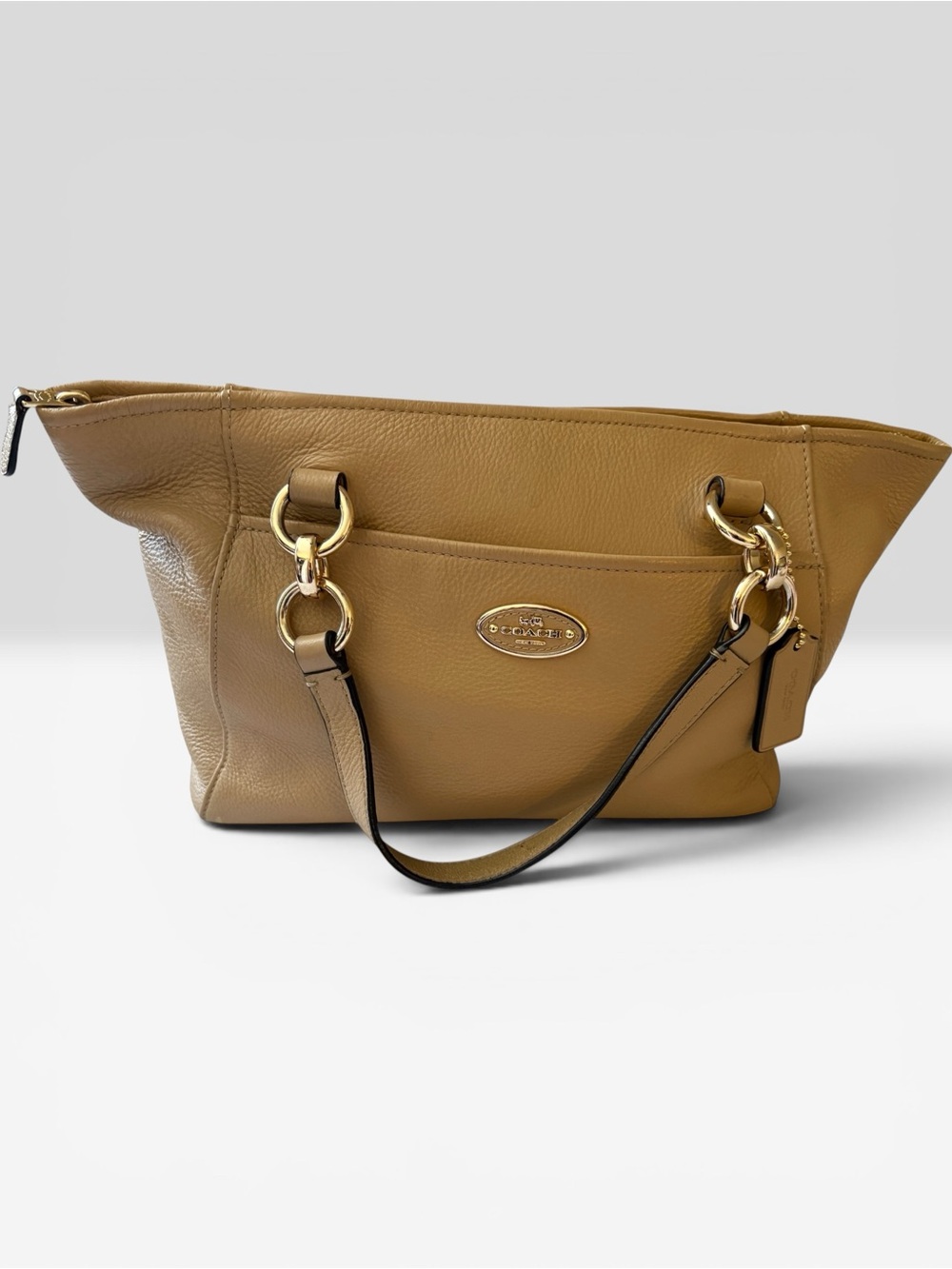 Coach Pebbled Leather Shoulder Tote in Tan